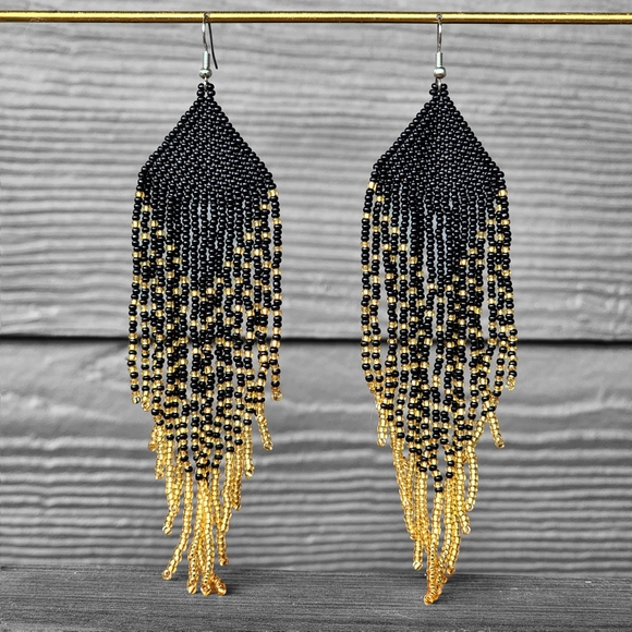 Handmade Mishka Beaded Earrings Fringe Tribal Jewelry Dangle Boho Western Y2K - Picture 1 of 2